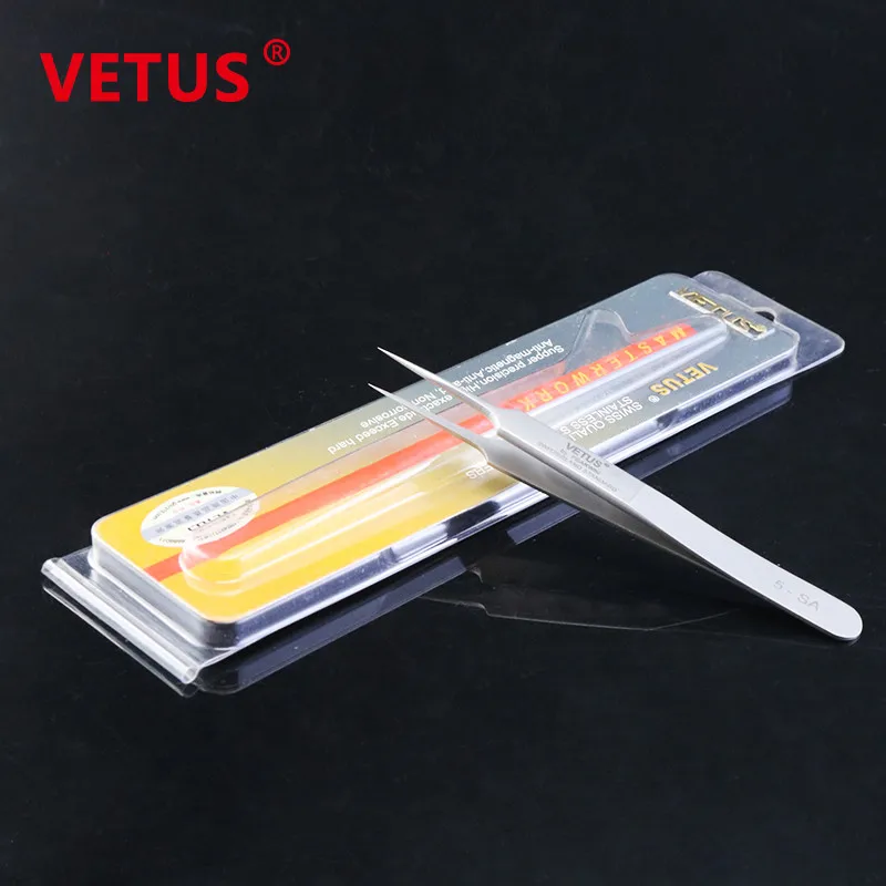 Original VETUS 5-SA Professional Stainless Steel Tweezers For Eyelash Extension Tweezers 3D Accurate Makeup Tools