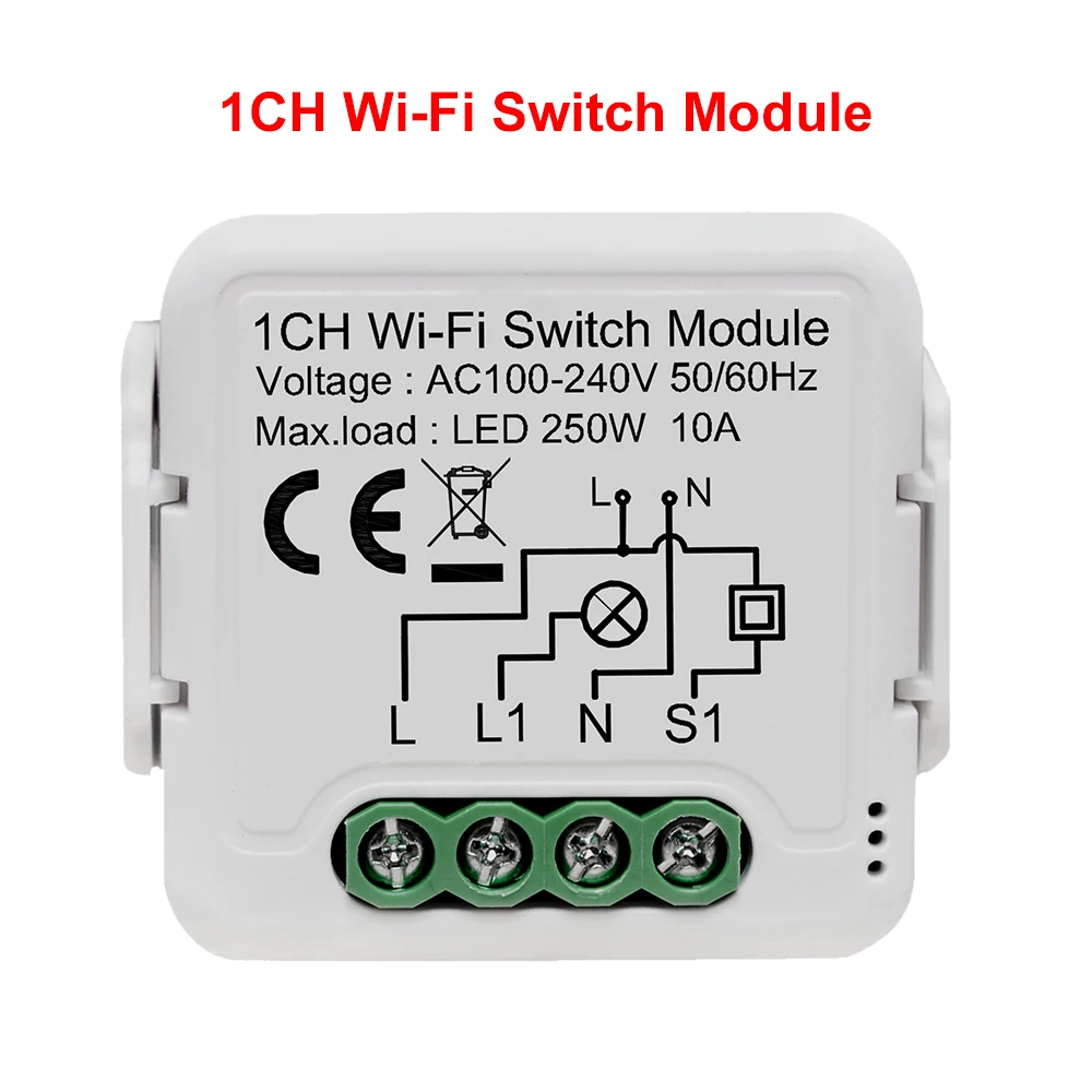 Tuya Wifi Smart Light Switch Module Supports 2 Way Control, App Remote Control DIY Breaker 100-240V, Work with Alexa Google Home 
