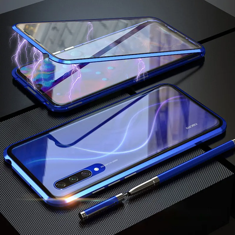 Магнитный стеклянный чехол для Xiaomi Mi 9 lite, двусторонний чехол из закаленного стекла, металлический чехол с магнитной адсорбцией для телефона для Xiaomi Mi cc9