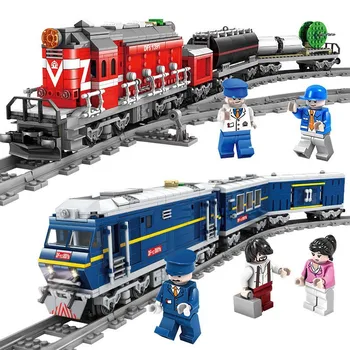 

New City Train Power-Driven Diesel Rail Train Cargo With Tracks Set Model Technic Building blocks children's gift toys