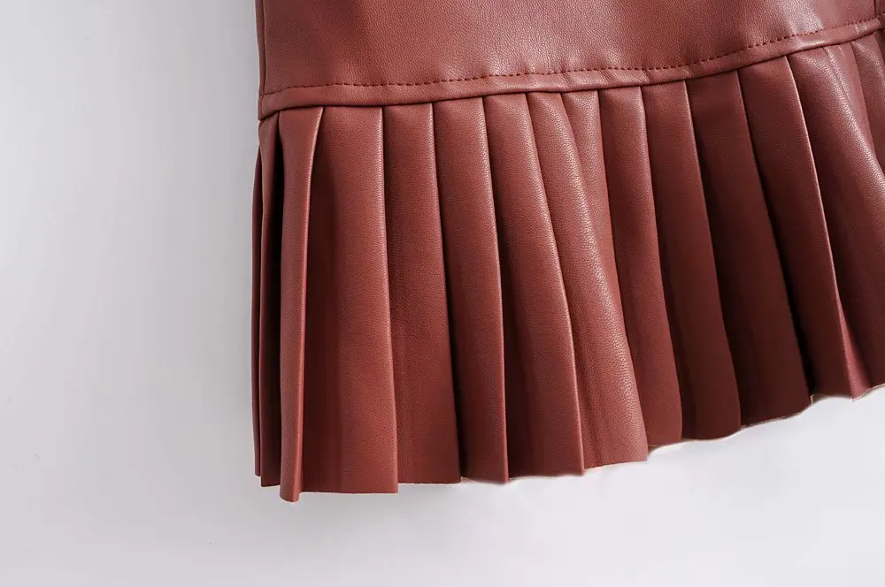 ZA женские мини юбки из искусственной кожи Новая мода Высокая талия сплошной пояс элегантные офисные женские одноцветные мини юбки осенние сексуальные юбки
