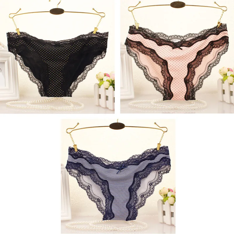 FallSweet 3 pcs/pack! Lace Underwear Sexy Briefs Women Panties Lingerie S to XL Comfort Briefs - Цвет: blackpinkblue