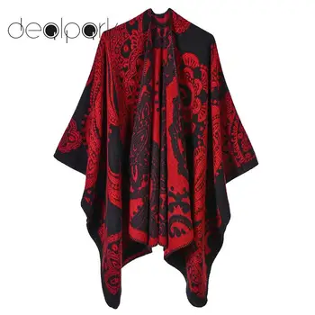 

2020 Fashion Winter Coat Women Poncho Scarf Floral Pattern Scarf Cardigan Warm Vintage Shawl Pashmina Outerwear female Scarves