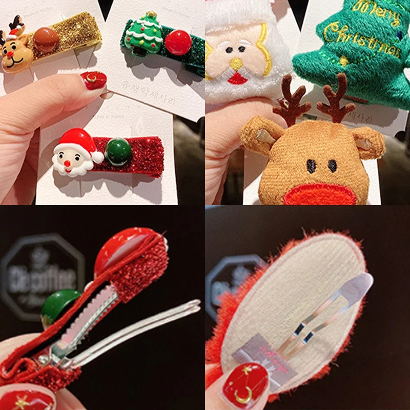 4 шт./компл., с рождественским принтом снеговика Рождественская елка лося детей захватить клип мини со сменными круглыми пряжками волос поймать зажим для карт женщина головной убор