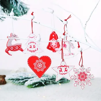 

12pcs Christmas Tree Ornament Red And White Wooden Traditional Christmas Tree Decorations