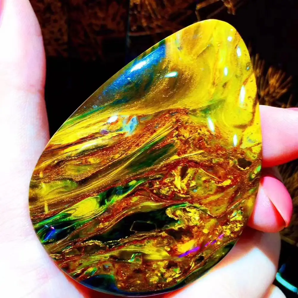 

Natural Yellow Pietersite Gemstone Chatoyant Pendant 58.8x41.2x8mm Cat Eye Women Necklace Pendant Crystal Water Drop AAAAA