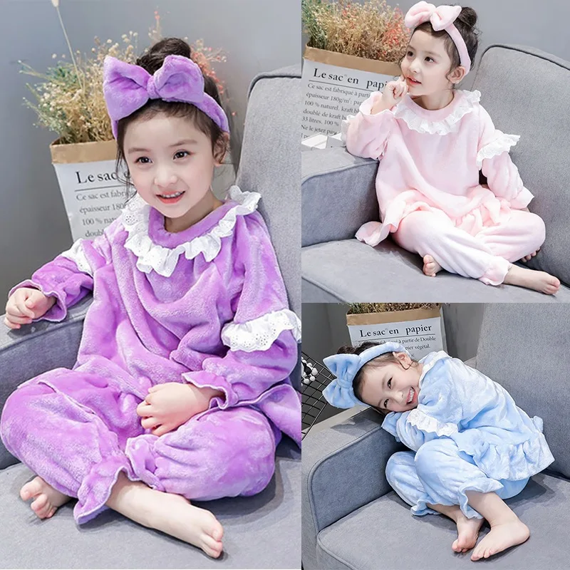 Комплект одежды для девочек; зимняя плотная Теплая Флисовая Детская Пижама; Комплект для маленьких девочек; одежда для сна; Пижамный костюм; комплект одежды для малышей