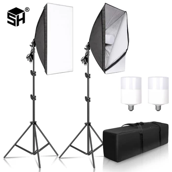 

Photography Softbox For Photo Studio Light Box Professional 50X70cm E27 Softbox Lighting Kit With 2X 30W LED Bulb & 2X Tripod