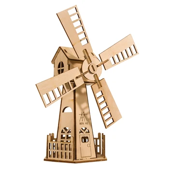 

41Pcs DIY 3D Dutch Windmills Puzzle Wooden Model Building Kit Assembly Dutch Windmills Toy