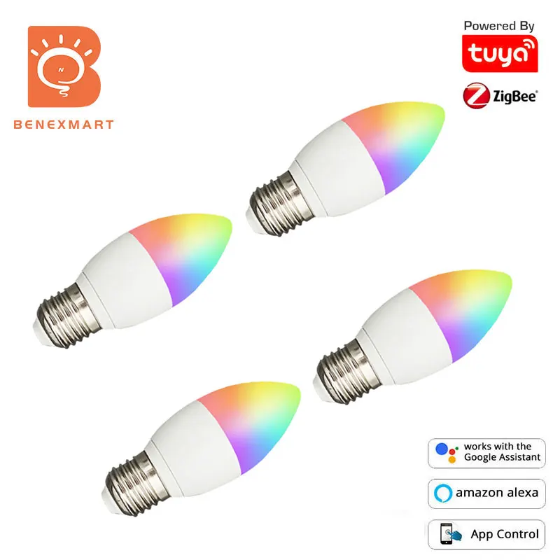 

Умная лампа-свеча Benexmart Zigbee 3,0 с регулировкой яркости, 4 шт., 5 Вт