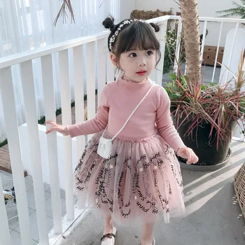 

2020 Korea Style baby girls patchwork dress fashion spring kids girls dresses 1-6 years