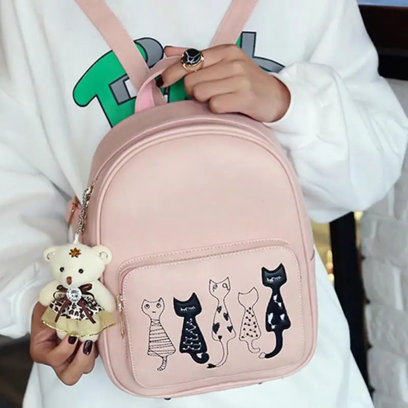 4 шт./компл. Для женщин кошка печать рюкзак из искусственной кожи композитный мешок школьные портфели студенты рюкзак школьные сумки для девочек подростков Bagpack
