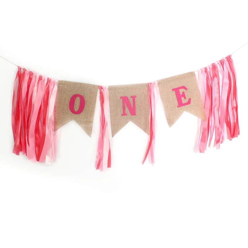 1pc PK ONE banner Вечерние украшения для первого дня рождения Детские воздушные шары один год торт Топпер полосы номер 1 шляпа душ Pull флаг globos - Цвет: 1pc PK ONE banner