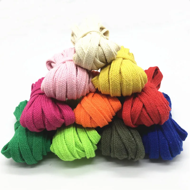 5M 10mm Cotton Rope Hollow Flat Twisted Cord Multicolor Woven String Waist Rope Handmade Home Craft DIY Pant Shoe Cap Decoration cotton rope