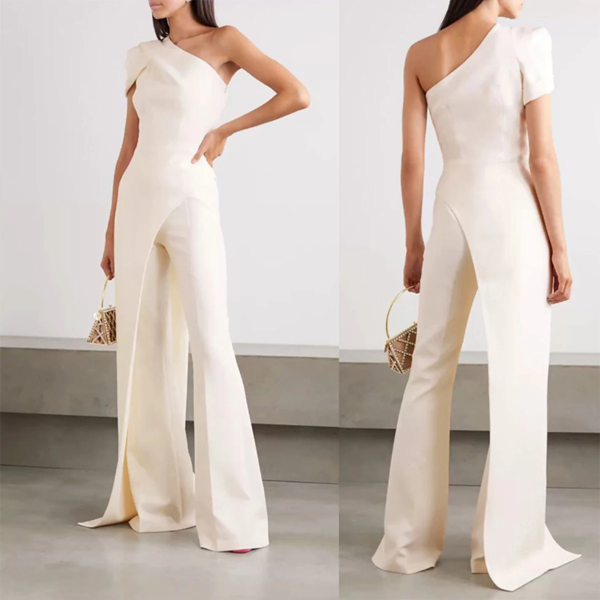 

Wide Leg Rompers Casual Women Playsuits Loose Solid One Shoulder Jumpsuits Office Overalls Sexy Off Shoulder Fashion Bohemian