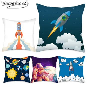 

Fuwatacchi Cartoon Rocket Cushion Cover Plant Painted Pillow Cover for Home Car Sofa Chair Decoration White Pillowcases 45x45