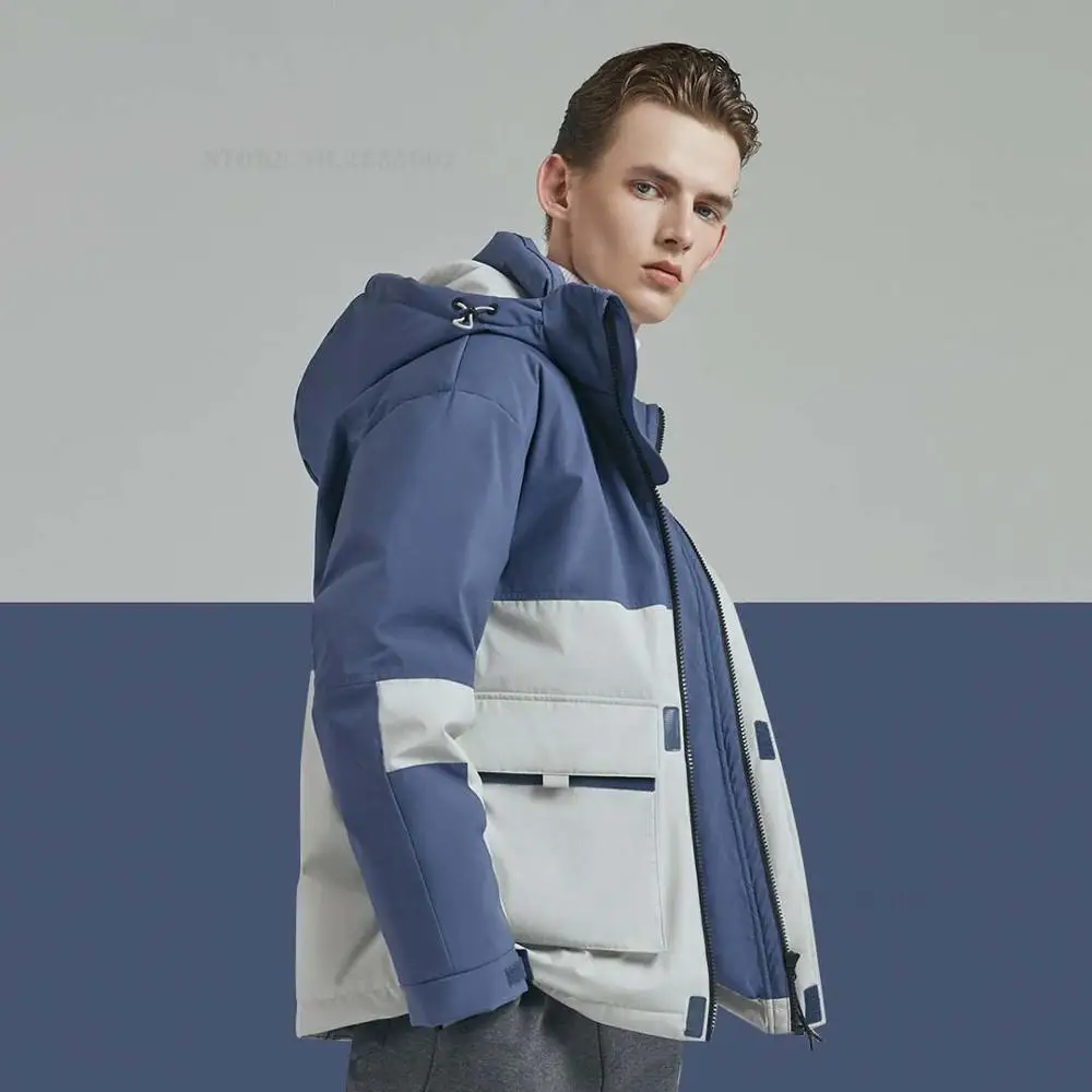 Apricot blue M size Xiaomi 90FUN, мужской пуховик, Повседневная модная зимняя куртка, белая утка, пальто с капюшоном, ветровка, хлопковая одежда, пальто, мужская верхняя одежда - Цвет: Apricot blue M size
