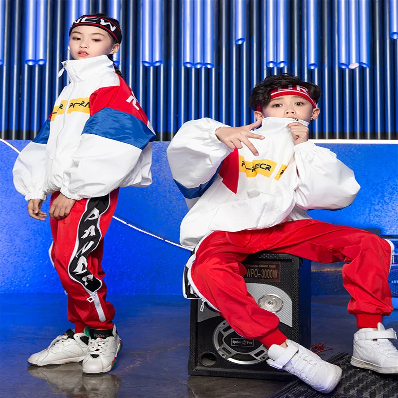 Свободная куртка в Корейском стиле для мальчиков и девочек; штаны для бега; джазовый костюм; детская Одежда для танцев в стиле хип-хоп; Детские костюмы; детская одежда для уличных танцев