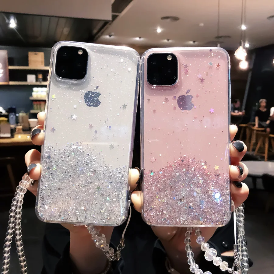 Блестящий Мягкий чехол из ТПУ со звездами и блестками для iPhone SE2 11 12Mini Por X Xr Xs Max 6 7 8