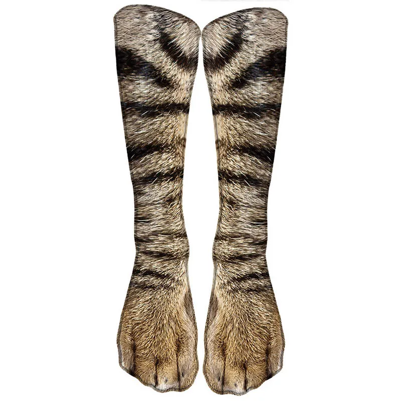 New 3D Print Adult Animal Paw Socks Unisex Crew Cat Long Stocks Elastic Breathable Sock Dog Horse Zebra Pig Cat Paw