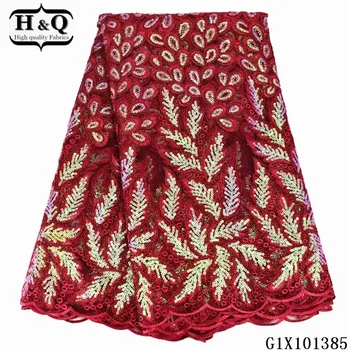 

H&Q red nigeria sequin lace fabric 2020 high quality embroidery french net lace african tulle fabric 5 yards/pcs for party dress