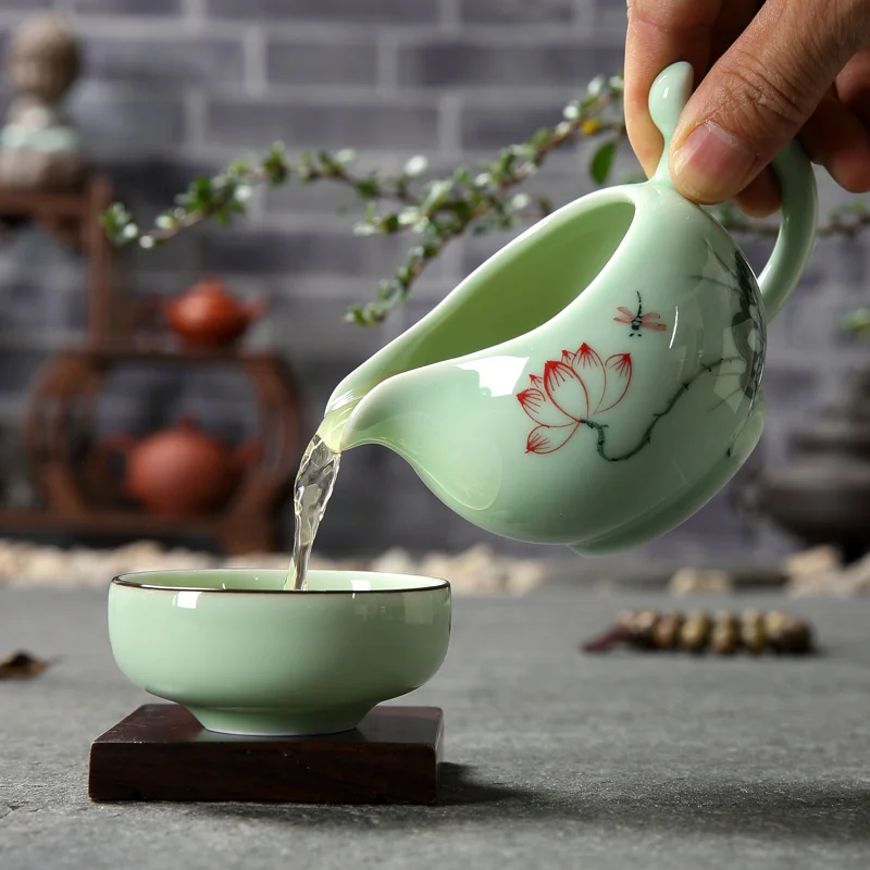 Celadon изысканный керамический чайный сервиз чайники фарфорная чашка для чая Китайский кунг-фу чайный сервиз, кружка для вина Путешествия Портативный чайный сервиз лучшие подарки
