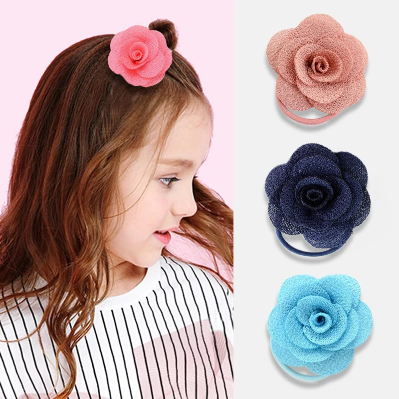 

Lovely Girls Flower hair accessories Multi-layer three-dimensional large rose hair ring Elastic Rubber headband hair rope