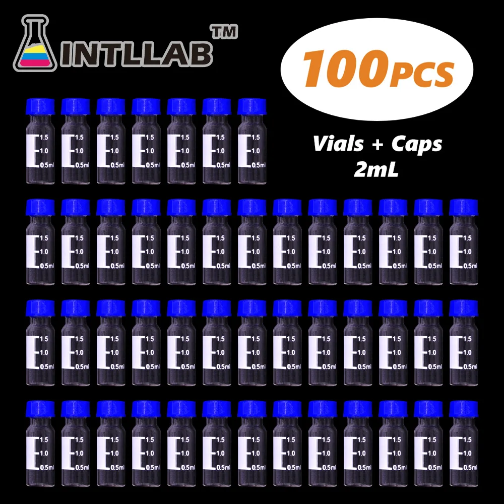 INTLLAB Chromatographie Fläschchen 2ml Mit 9mm Deckel & Septen Automatische, Probe Flasche Mit Skala 100pc