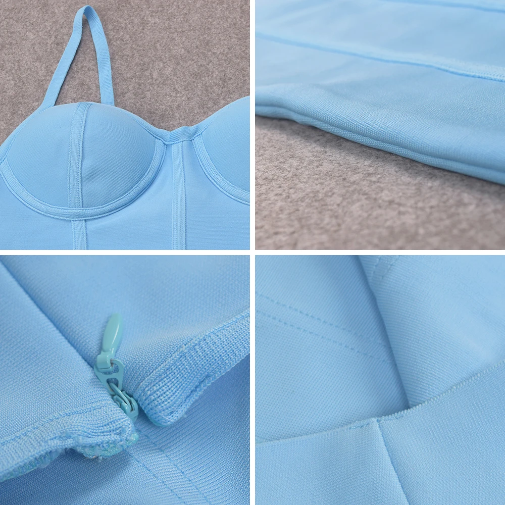 Sexy Women Sky Blue Spaghetti Strap Bandage Dress Knee Length Sheath Padded Party Dress HLB4114 