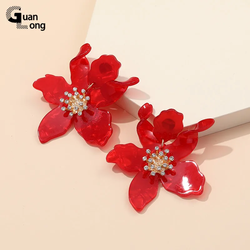 Flower Earrings Long Acrylic Rhinestone Drop for Women Korean Summer Gifts