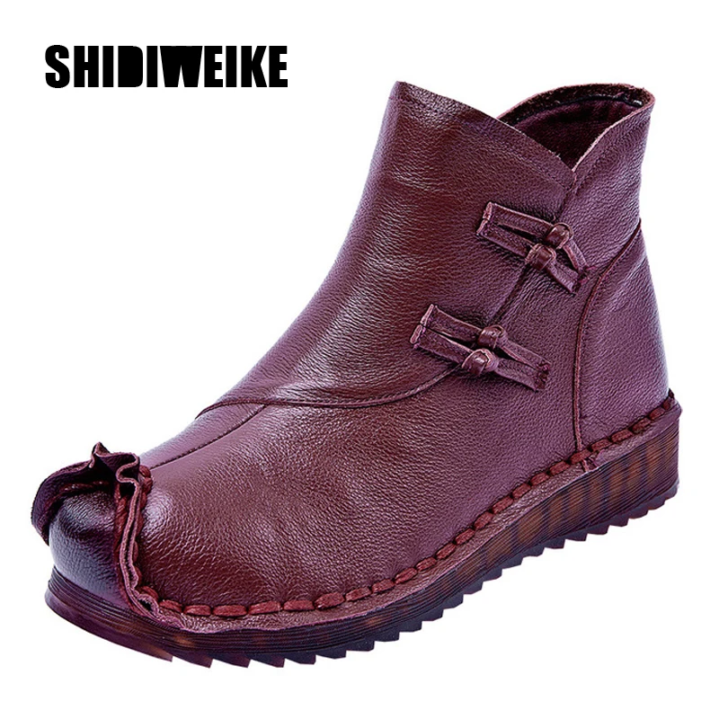 

Women's Winter Snow Boots Genuine Leather Vintage Mother Boot Ankle Boots Women Fur Casual Woman Shoes Non-slip Boot J861