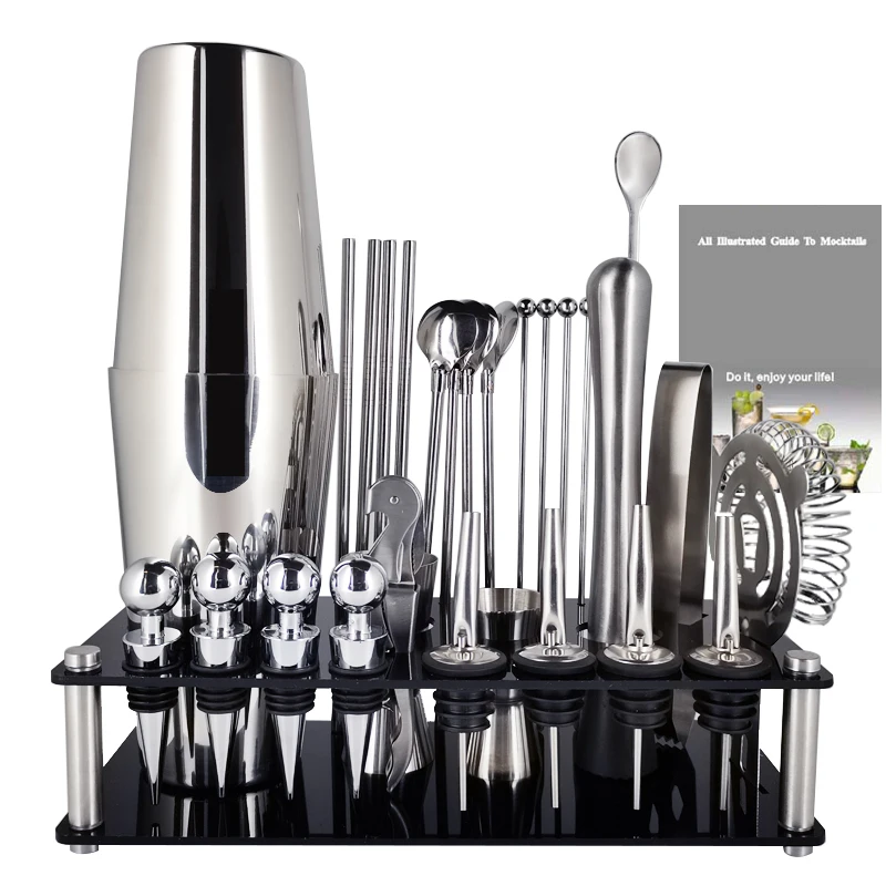 30 Pieces Premium Shaker Barware Set Stainless Bar Boston Cocktail Shaker Set Bartender Kit