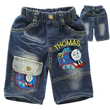Синие джинсовые шорты до колена для мужчин и женщин, детские ковбойские шорты с аппликацией Томаса, 7802