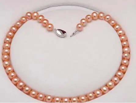 

elegant 9-10MM south sea natural round gold pink pearl necklace 18inch