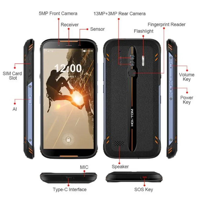 HOMTOM HT80 IP68 водонепроницаемый смартфон 4G LTE Android 10 5," 18:9 HD+ MT6737 NFC Беспроводная зарядка SOS мобильный телефон