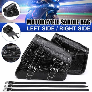 

Motorcycle Rivet Saddlebags Crocodile Styling Saddle Bags Tool Luggage Storage Side Pouch PU Leather Black Universal