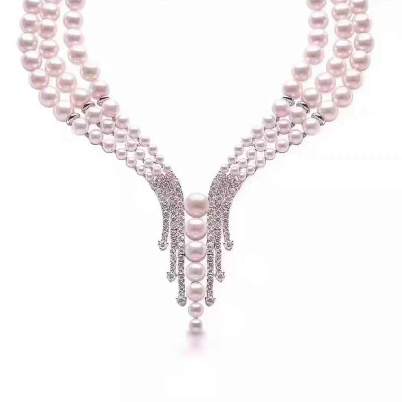 

MADALENA SARARA AAA 4-10mm freshwater pearl necklace Multi Rows European Royal Style Natural White Women Pearl Necklace