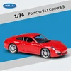 WELLY Diecast Car 1:36 Porsche 911 Carrera S Sports Car Pull Back Car Model Car Metal Alloy Toy Car For Kid Gifts Collection