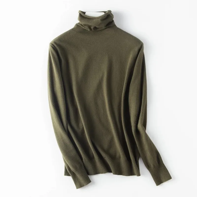Olive green Шикарный осенне-зимний свитер пуловеры женские с длинным рукавом Повседневные теплые базовые водолазки свитера женские вязаные джемперы топ - Цвет: Olive green