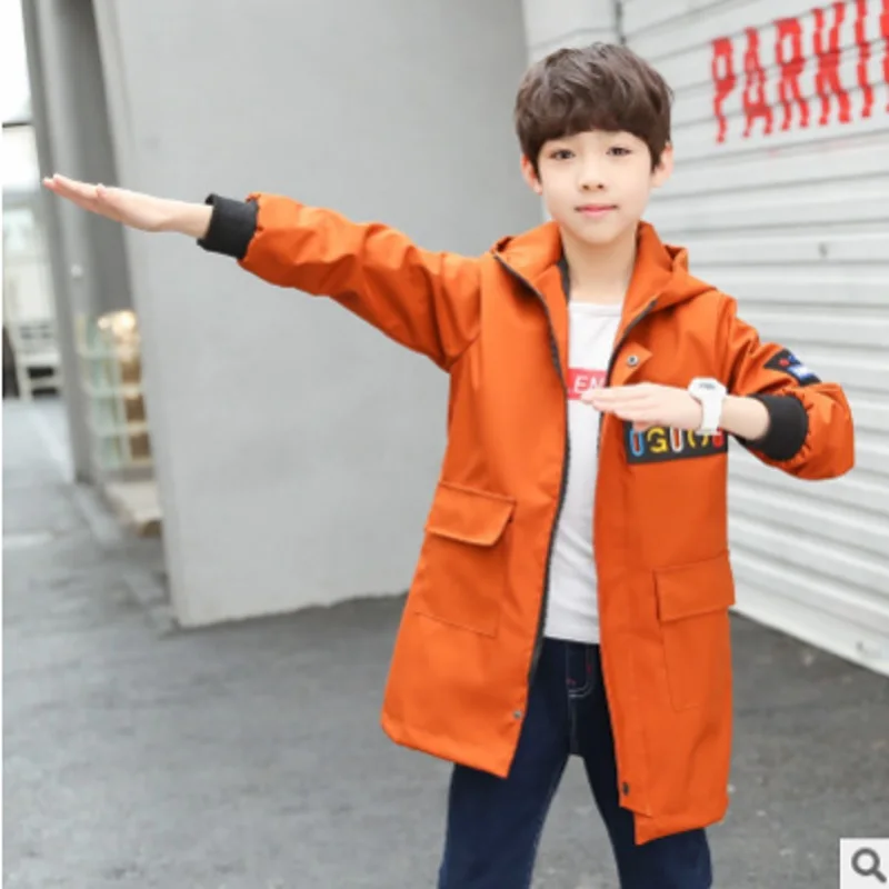 

Boys Back Patch Trench Coat 2019 New Spring and Autumn Children's Zipper 2 Print Colors Windbreaker Size120-170 Kids4-14 ly373