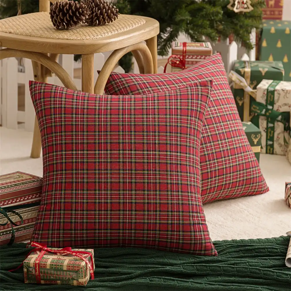 Square Pillow Cases Christmas Scottish Tartan Plaid Throw Waist Cushion Covers