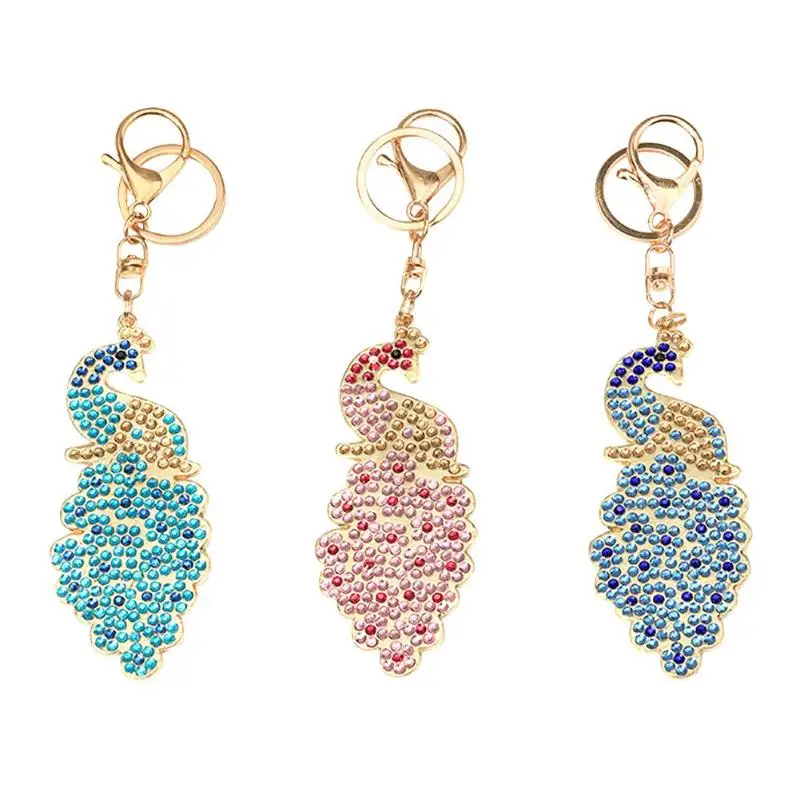 

3/4pcs Full Diamond Painting Key Chain Special Shaped DIY Peacock Keychain Bag Pendant