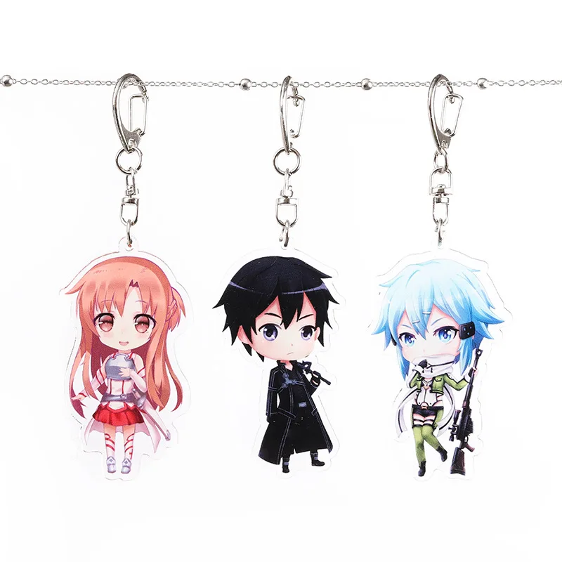 

Sword Art Online keychian Kirigaya Kazuto Yuuki Asuna Asada Shino cute fun cartoon Acrylic key ring fashion personalized pendant