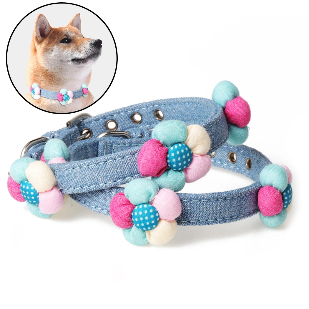 

2019 New Arrival PU Puppy Dog Colorful Flower Decoration Collar Cat Neck Strap Necklace Pet Chain for Pets Chihuahua Teddy