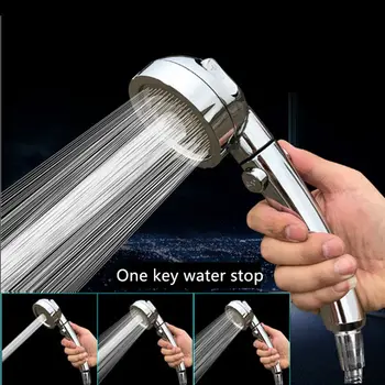

Handheld Shower Head Modern High Turbo Pressure Water Saving Ionic Filters Chrome One Key Water-proof Shower Head ZXX1032