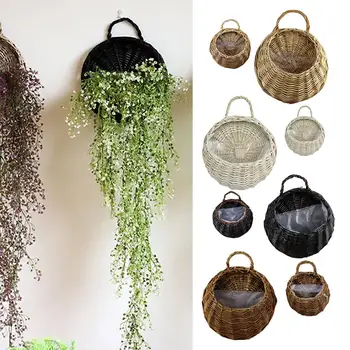 

Hand Made Wicker Rattan Flower Basket Nest Flower Pot Planter Hanging Vase Container For Home Decorations