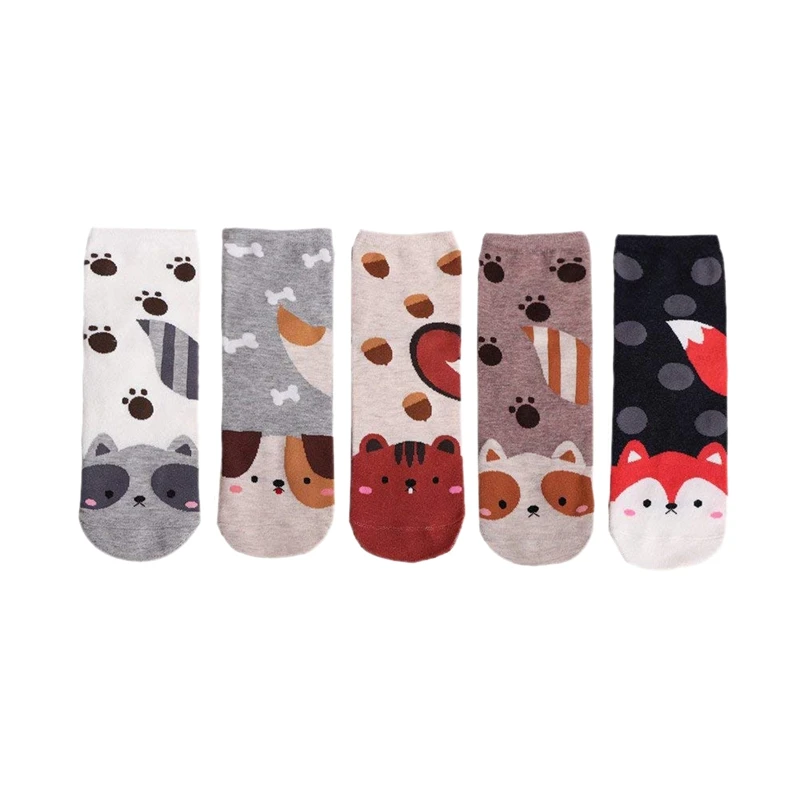 Носки для девочек и женщин, 5 шт. в упаковке, Забавные милые домашние животные, живопись с изображением собак из мультфильма, восхитительный дизайн, удобные хлопковые носки-тапочки FBA-UK 4-7 лет