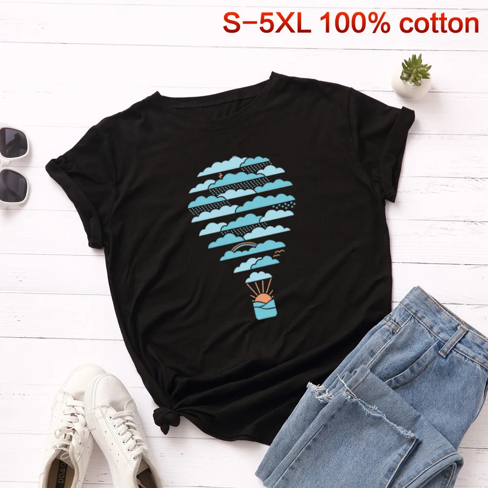

Plus Size Women 100% Cotton T-shirt Fashion Harajuku Basic Tops Casual Parachute Print Tees Summer Tshirt Womens Shirts Clothes