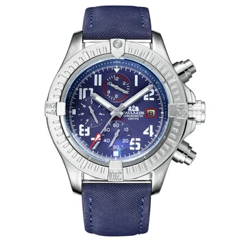 

Automatic Self Wind Luminous Mechanical Canvas Style Genuine Black Blue Leather Multifunction Date Month Sport Men Watch