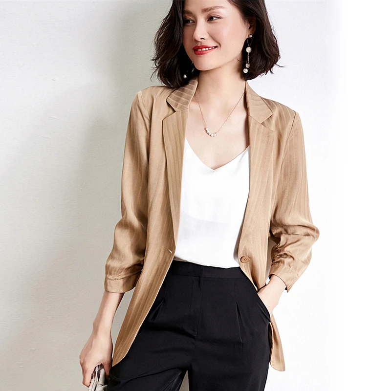 

Blazers Women Simple Design 100% Viscose Suit Long Sleeves Single Button Ladies Office Work Clothing Spring Autumn New Fashion
